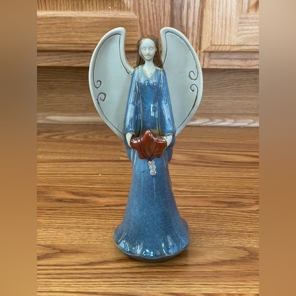 Pottery Angel Figurine Ceramic Blue Bronze Glaze Holding A Star EUC - Picture 5 of 10